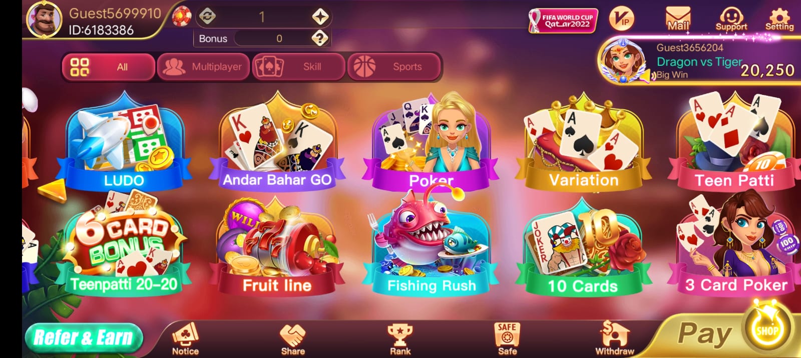 Available Games on Rummy Most Apk