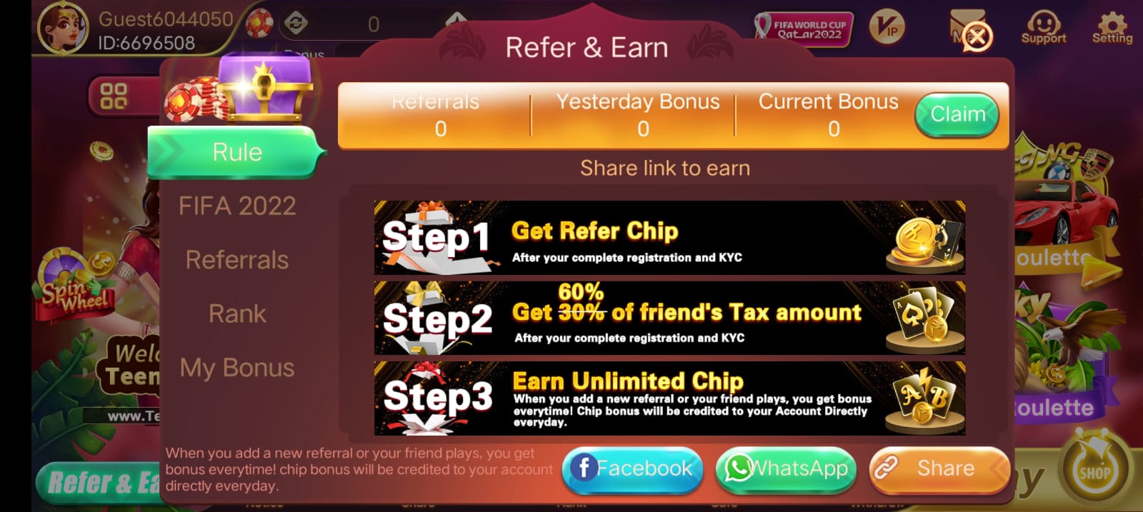 REFER AND EARN IN TEEN PATTI PRO APP