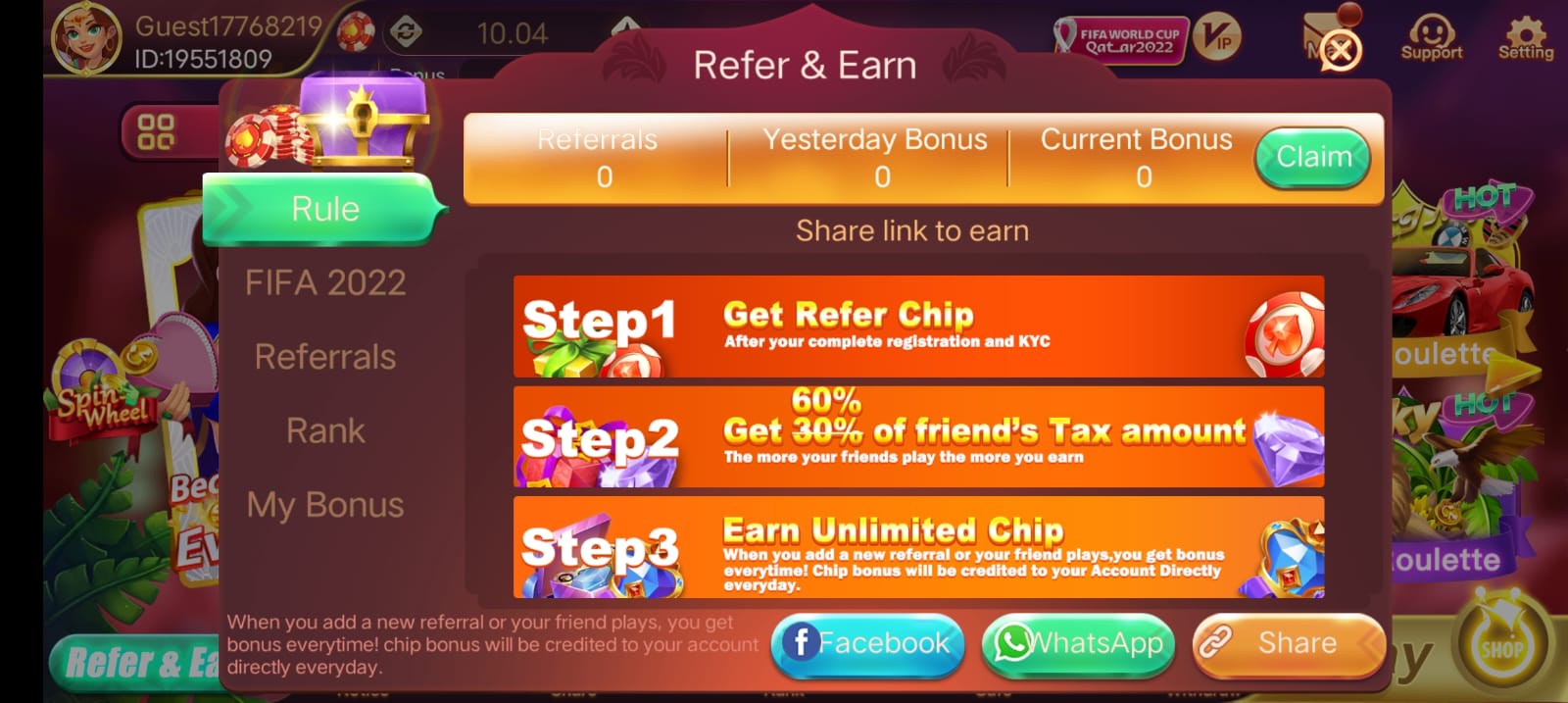 REFER AND EARN IN RUMMY YES APP