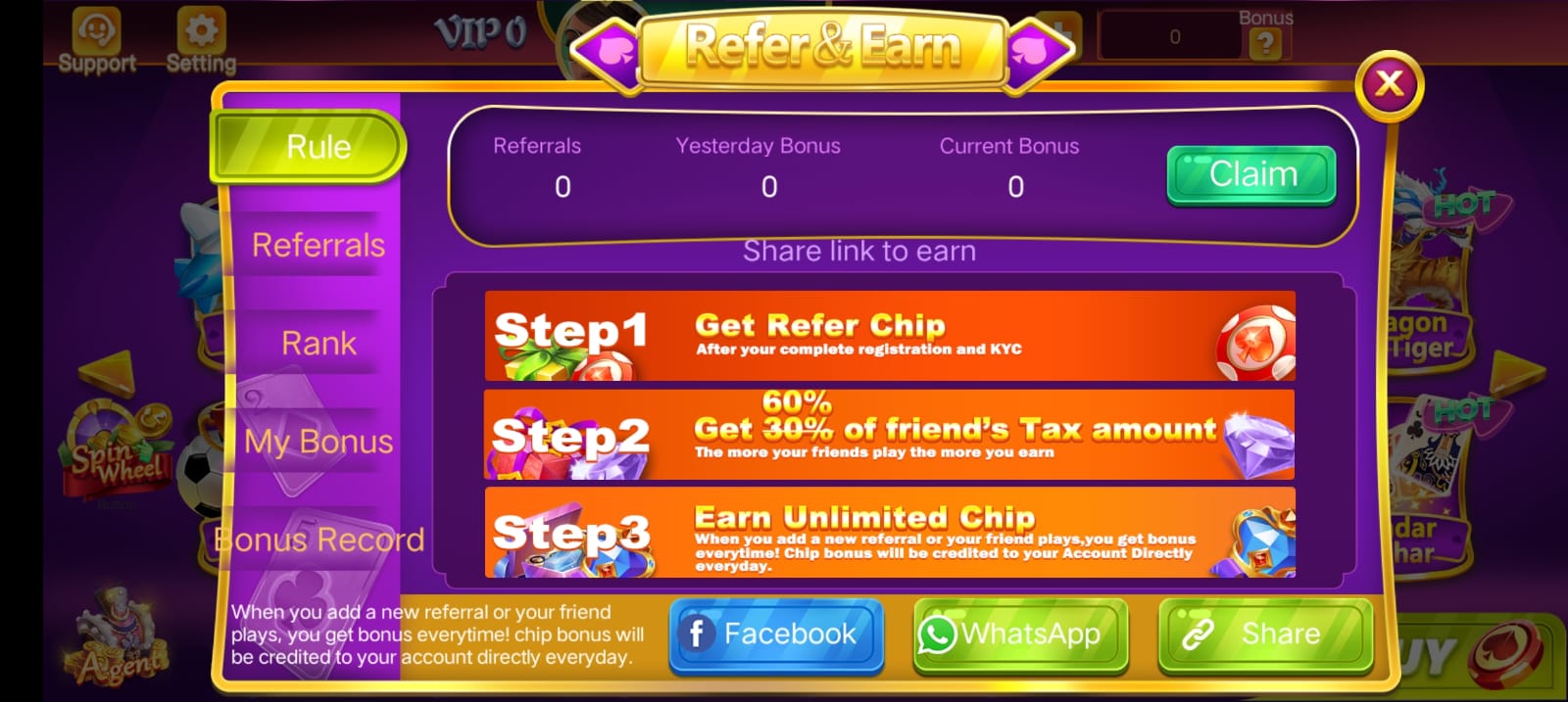 REFER AND EARN IN TEEN PATTI ONLINE APP