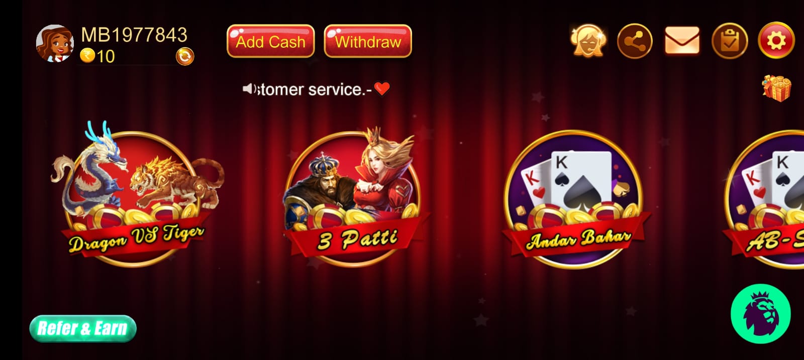 Available Games on Teen Patti Kash Apk