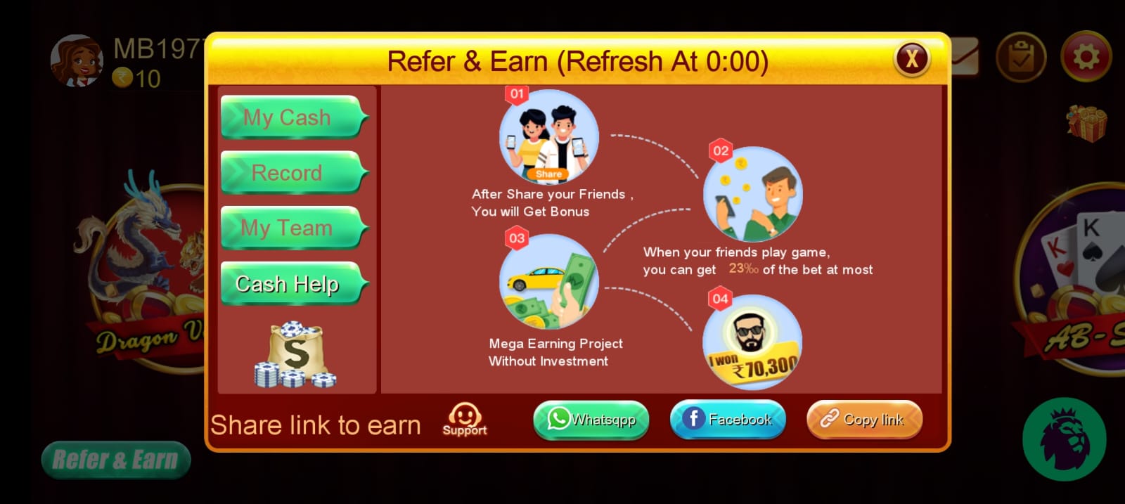 REFER AND EARN IN 3 PATTI KASH APP