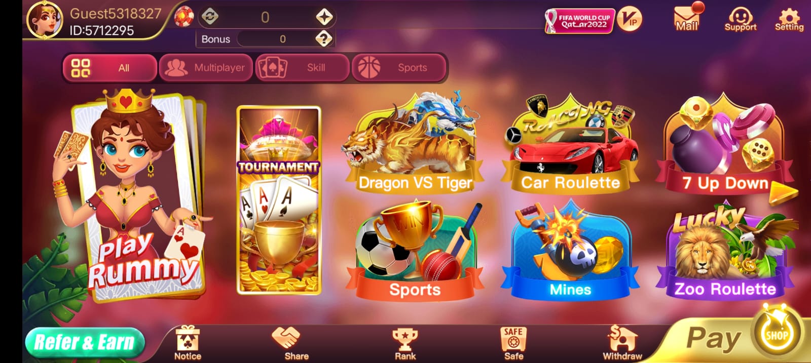 Available Games on Rummy Loot App