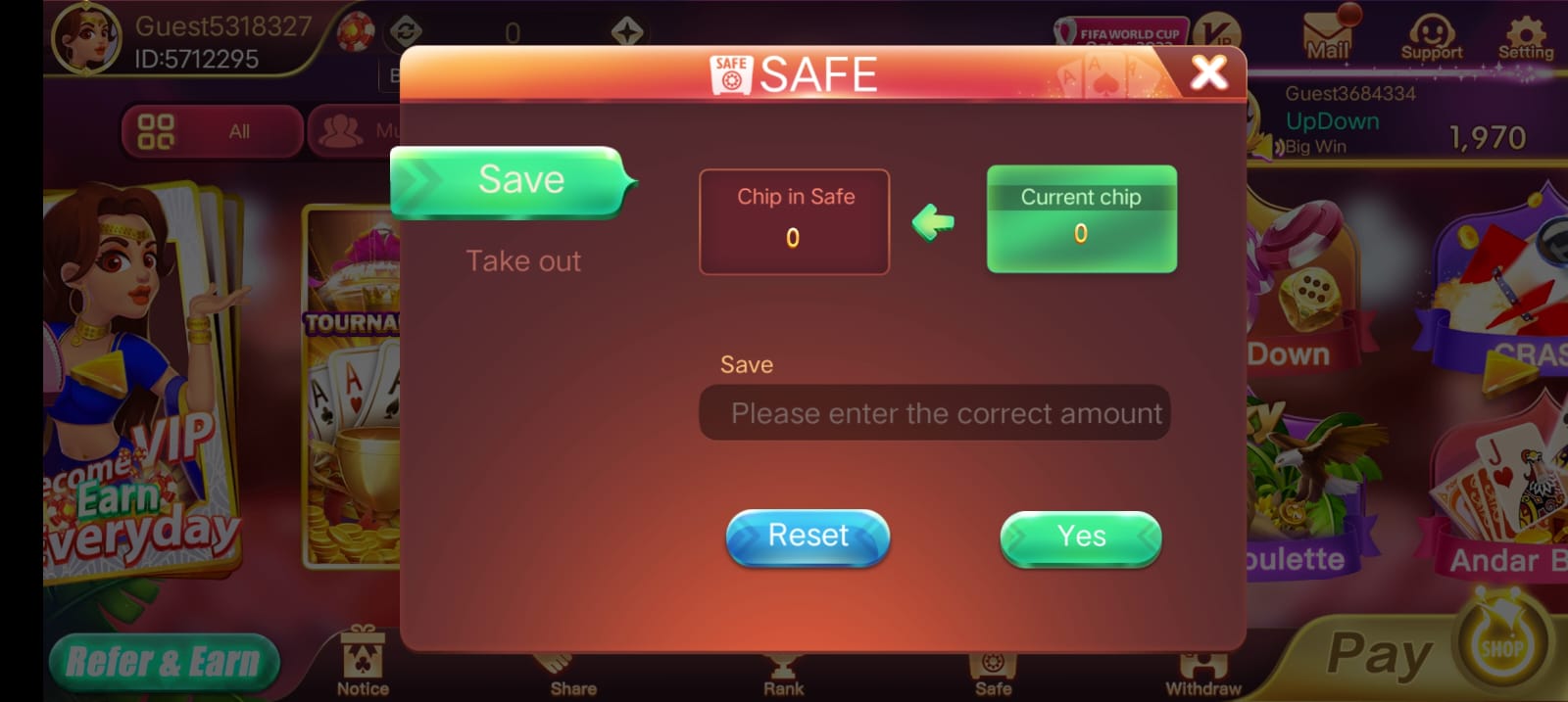 Safe Button Program In Rummy Loot App