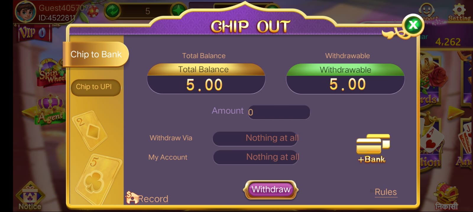 Withdrawal In Rummy Hello App