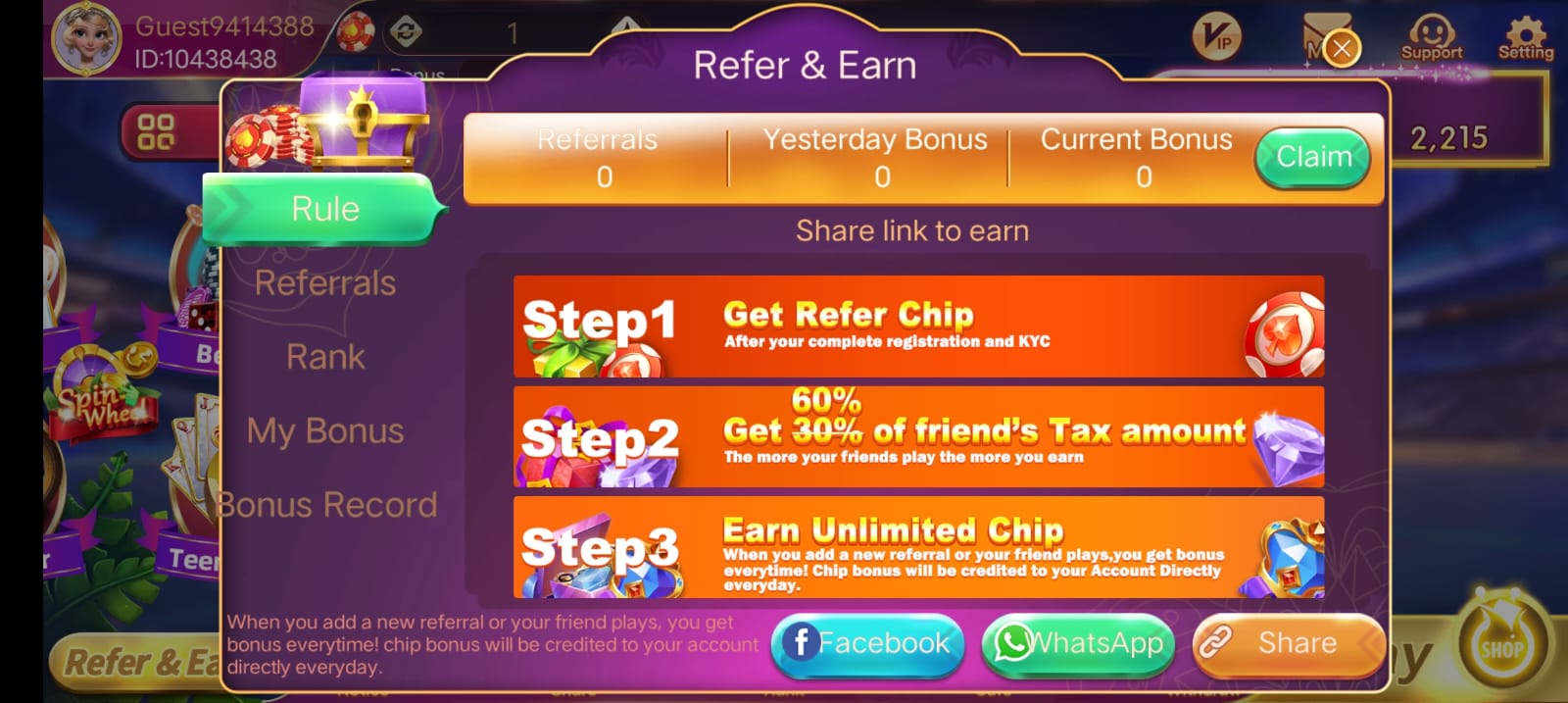 REFER AND EARN IN RUMMY GLEE APP