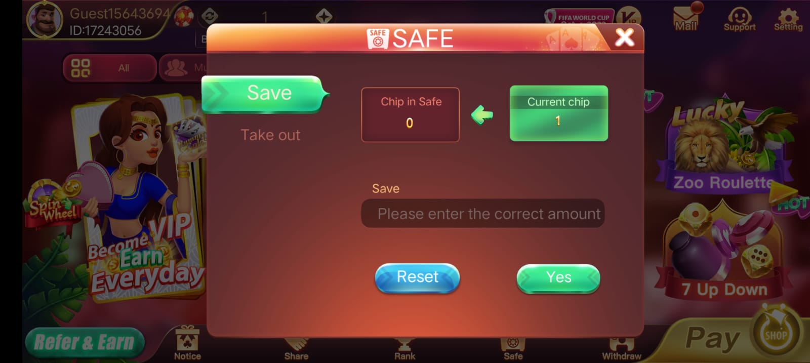 Safe Button Program In "Rummy Posh App"