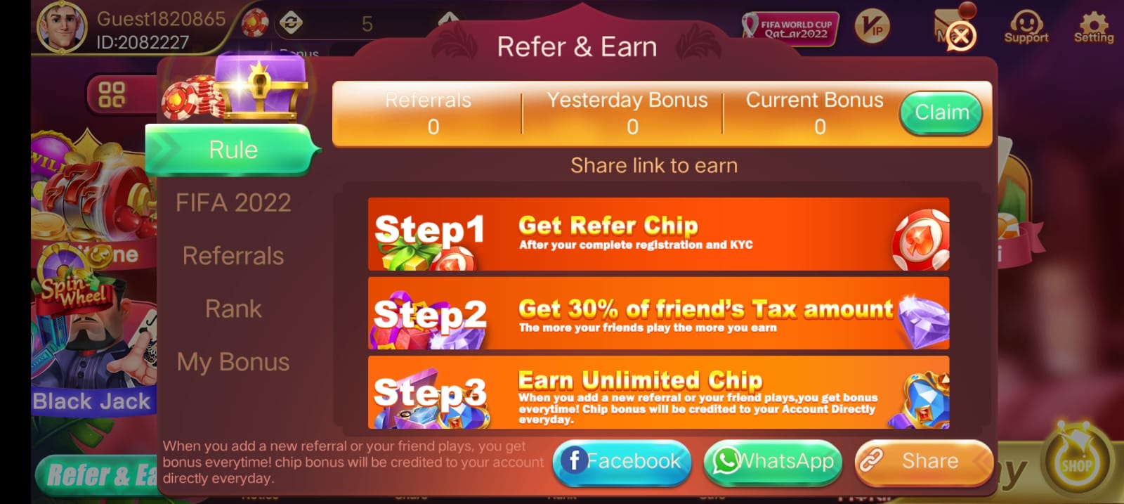 Refer & Earn In Rummy Cash App 