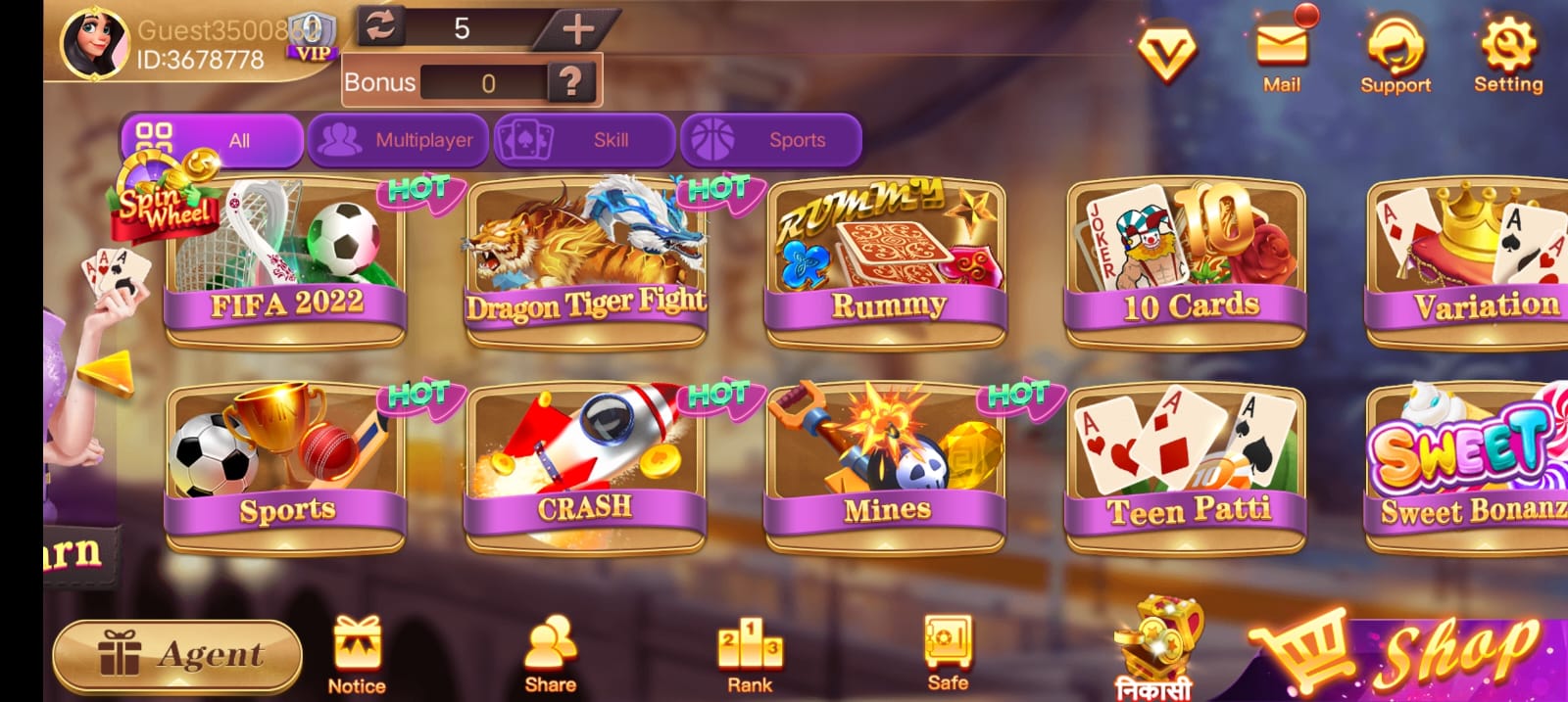 Available Games on Teen Patti King Apk