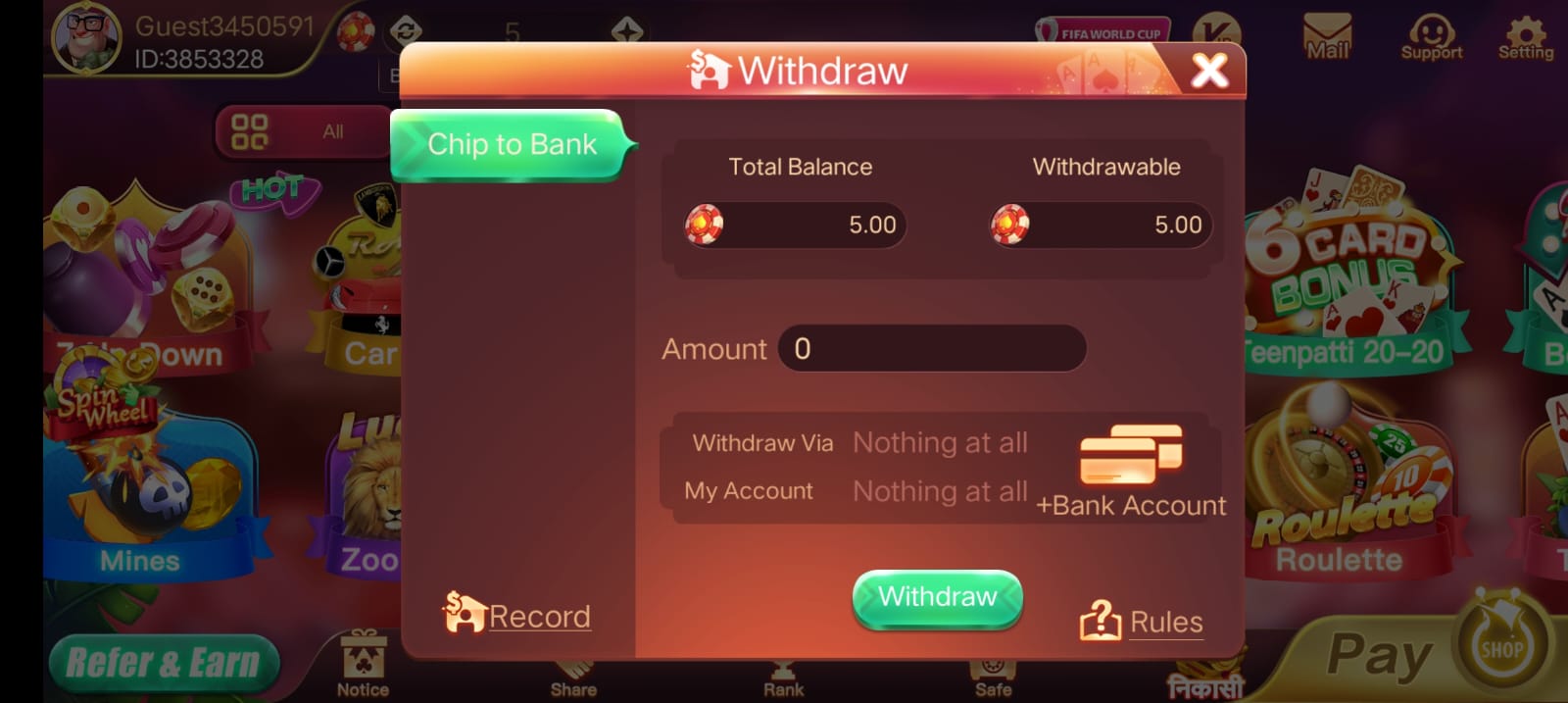 Withdrawal Money In "Rummy East" Application
