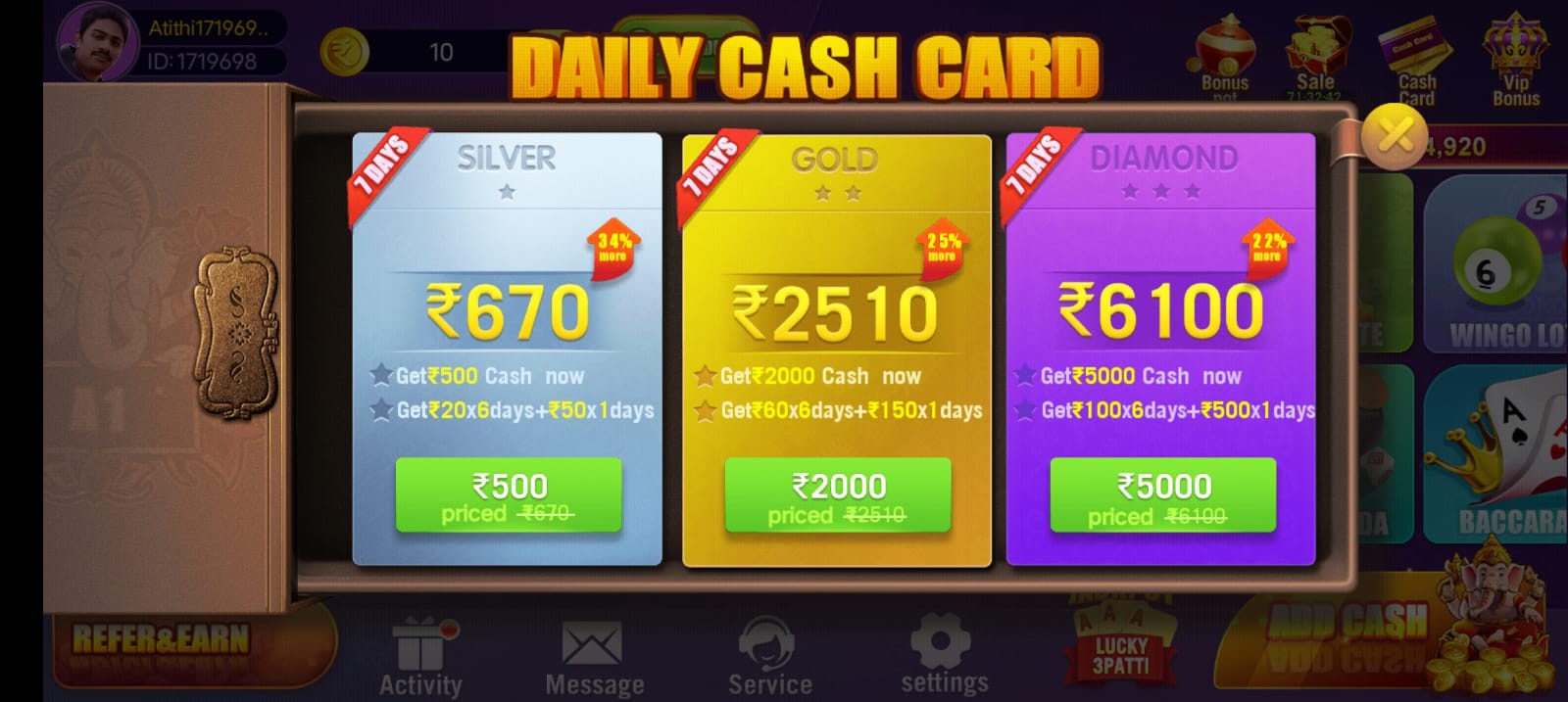 Daily Cash Card In Rummy A1 Application