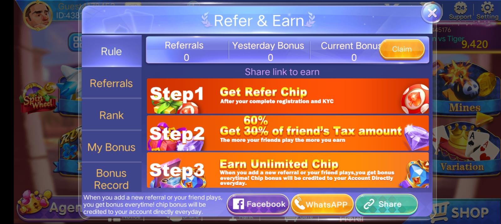 REFER AND EARN IN TEEN PATTI PARTY APP