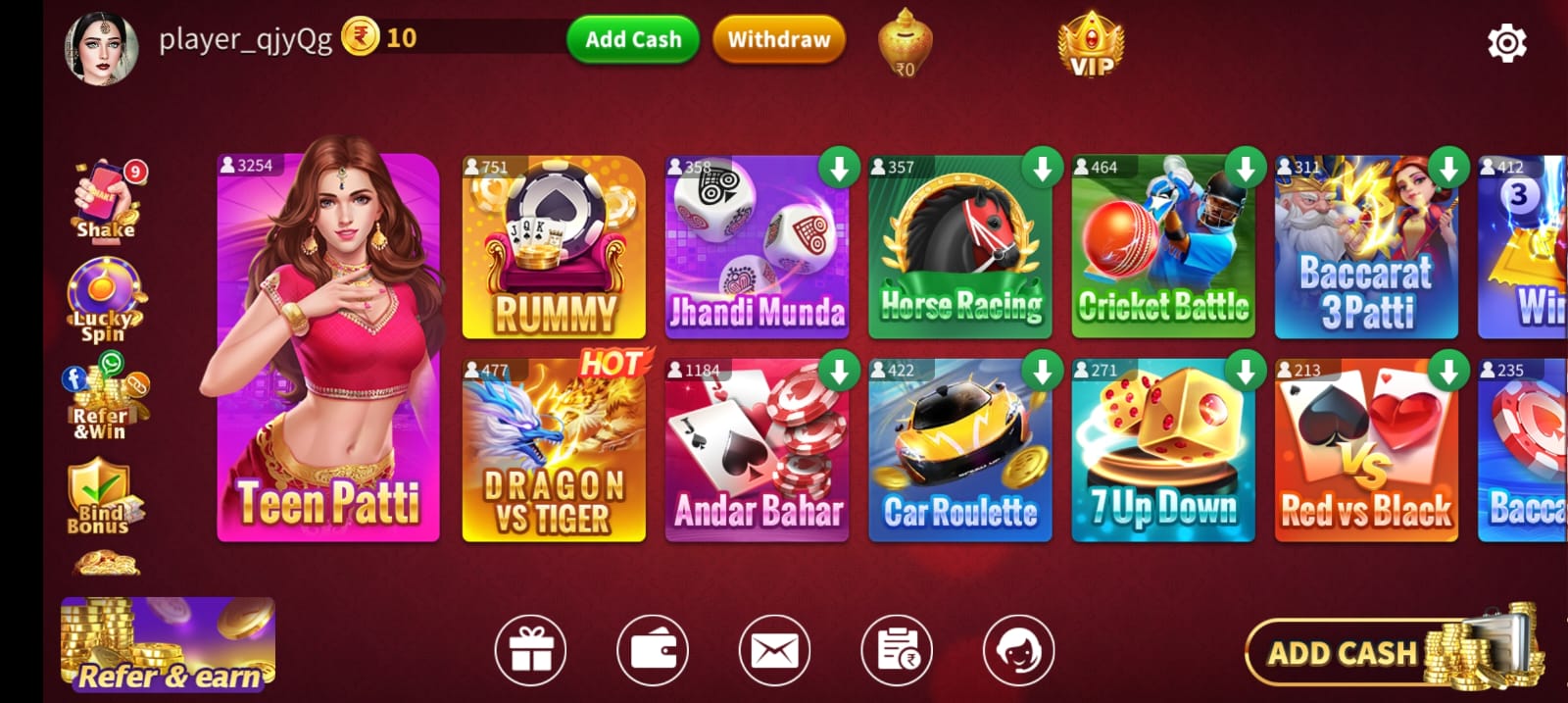 Available Games on Rummy King App