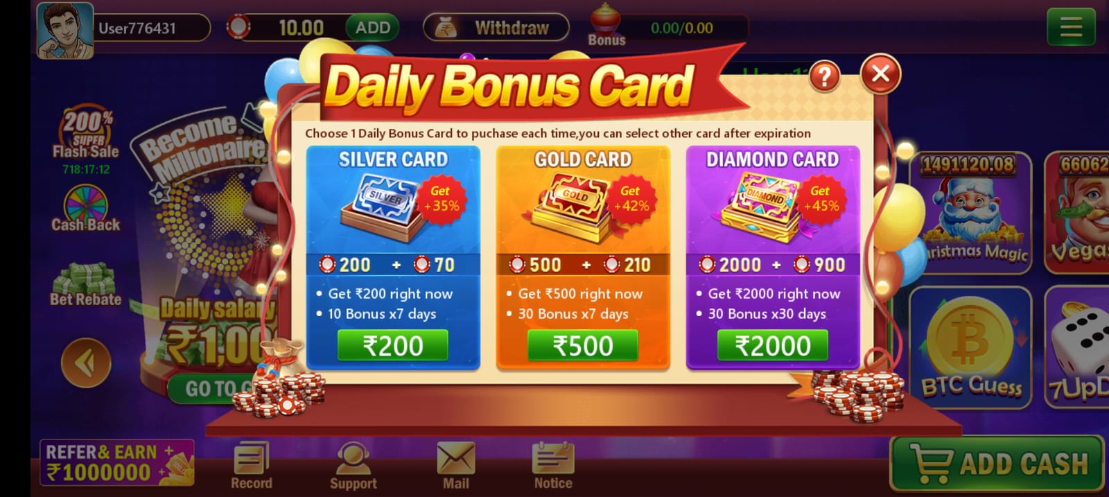Daily Bonus Cards In Teen Patti Real Application