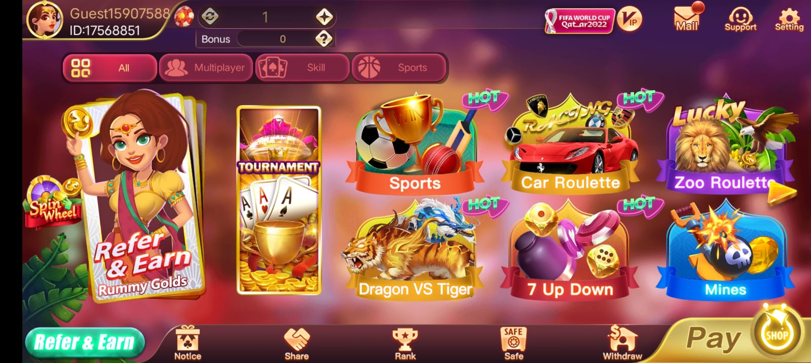 Available Game's In "Rummy Golds Apk'' 