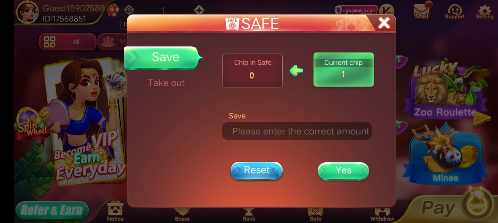 Safe Button Program In "Rummy Golds App''