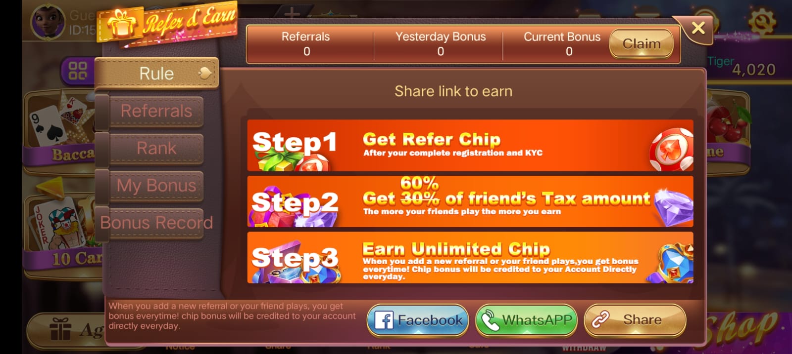 REFER AND EARN IN RUMMY ROYALLY APP