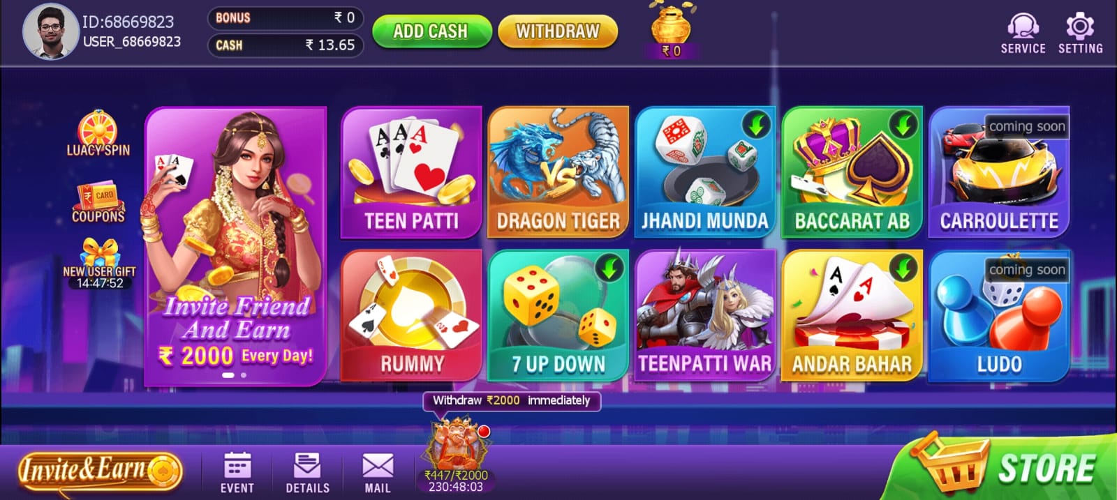 Available All Games In Teen Patti Diya App