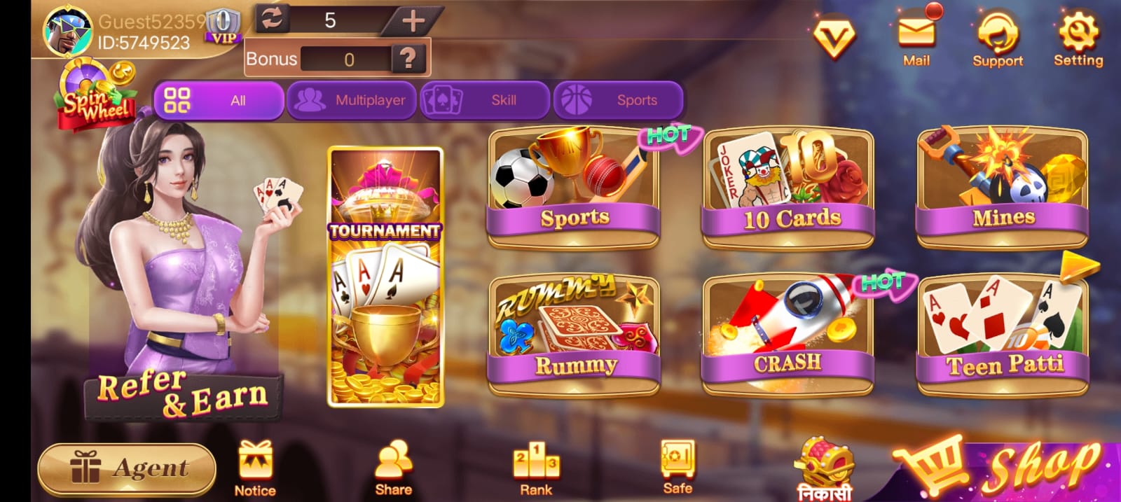 Available Games on Teen Patti Royal Apk