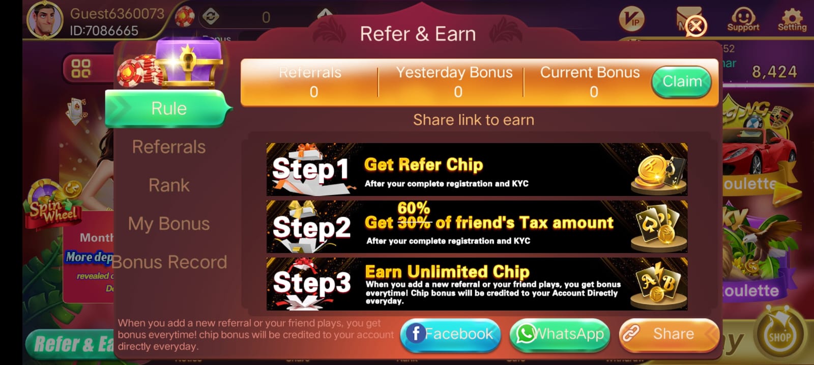 REFER AND EARN IN TEEN PATTI APP