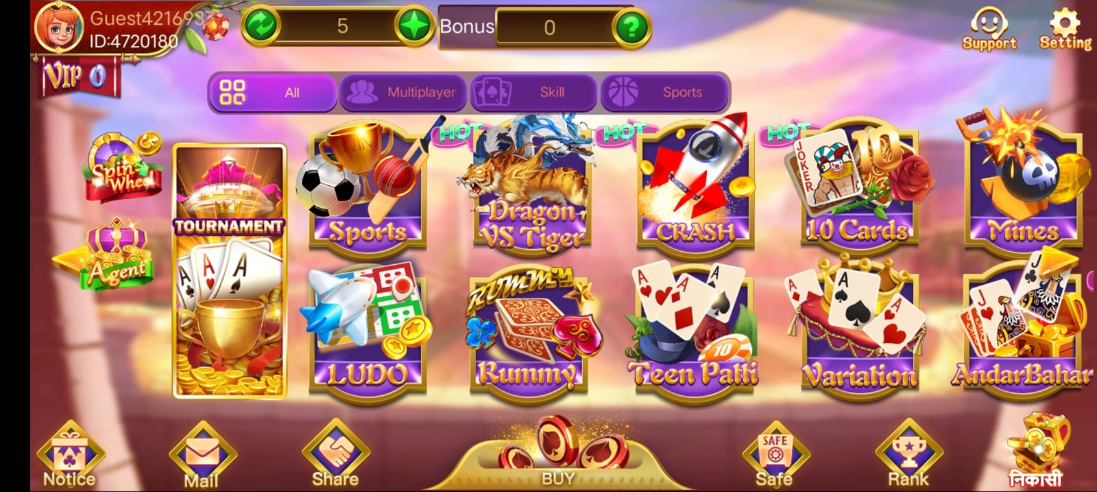 Available Games on Rummy Tour App