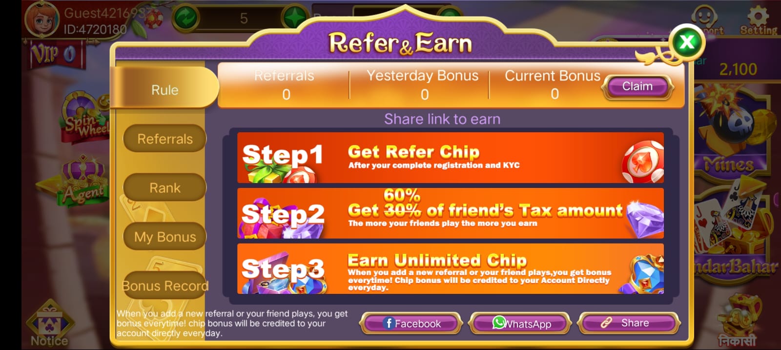 Refer And Earn In Rummy Tour Application