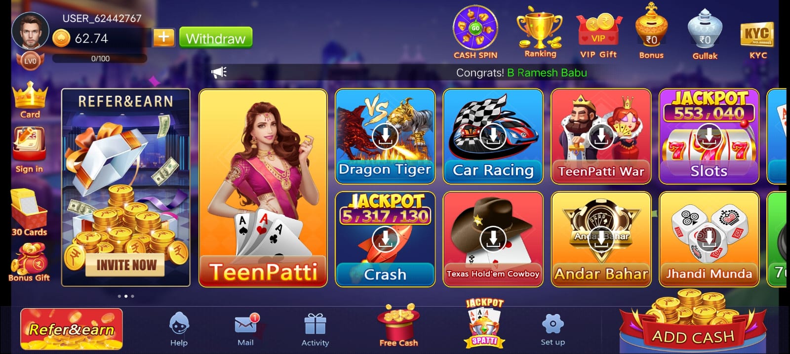Available All Teen Patti YoYo Real Cash Games
